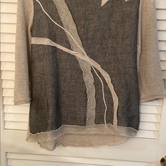 Jaskar Cream Embellished Detailed Black Graphic Asymmetrical Blouse Top Sweater - Picture 5 of 15